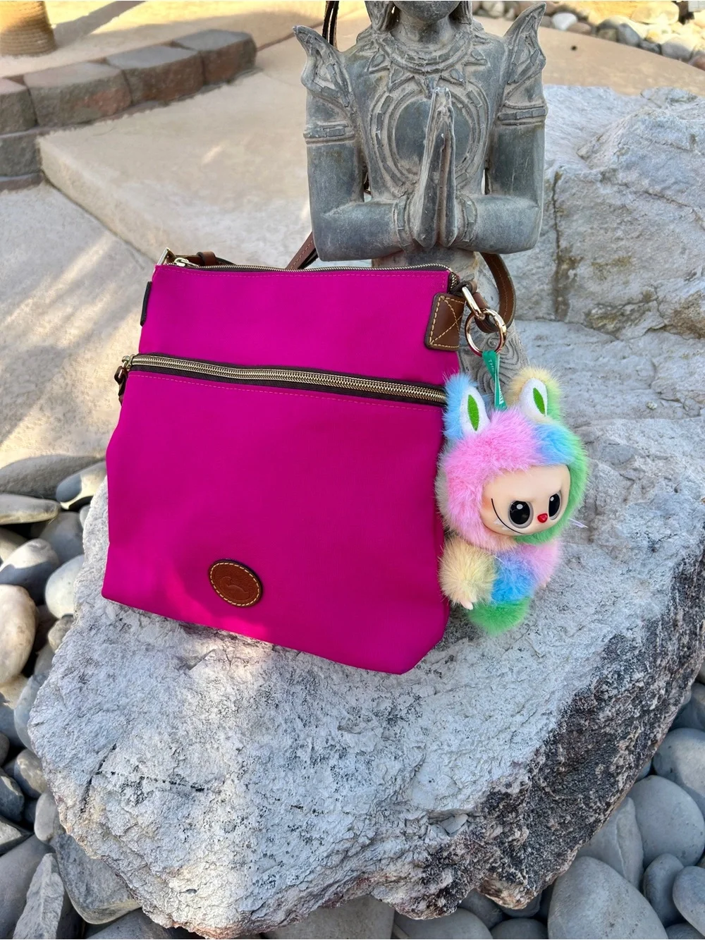 Dooney & Bourke Nylon Double Zip Crossbody Bag with New Rainbow LaBubu!
